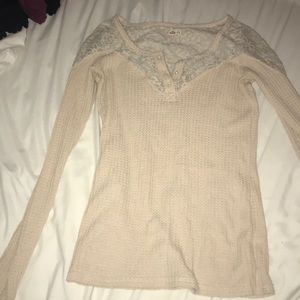 Cream lace and waffle hollister long sleeve top